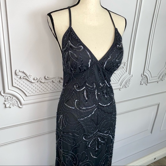 Jump Apparel Black Long Beaded Backless Dress | Size 7/8 - Picture 13 of 14